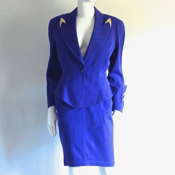 Thierry Mugler Indigo Wool Suit With Metal Accents - Picture 2 of 13